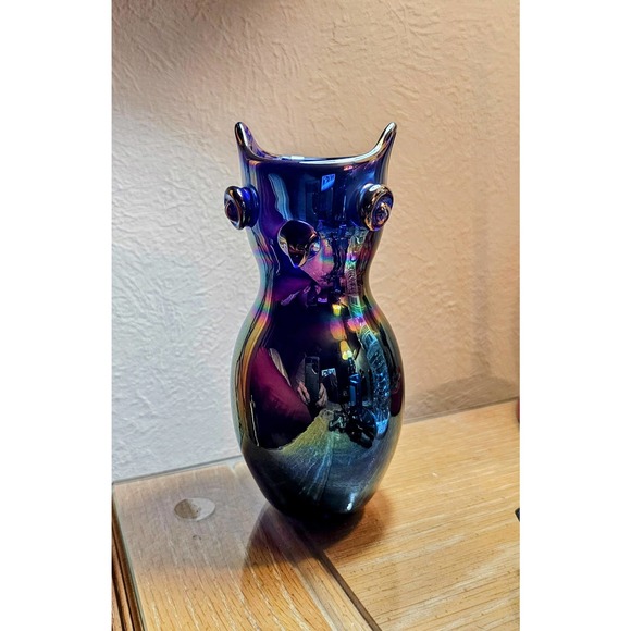 Gibson Cobalt Blue Carnival Glass Owl Vase - Picture 3 of 9